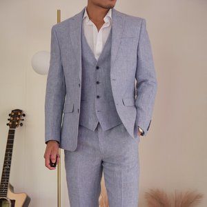 Bar III Slim-Fit 3-piece Linen Suit Light Blue Men 36S 30